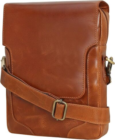 Pitaara Genuine Leather Crossbody Messenger Bag with Front Flap, Unisex, Full Grain Leather Shoulder Travel Bag, Tablet Bag in Saudi Arabia