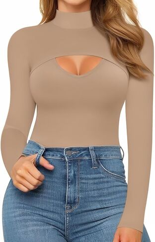 بدلة MANGOPOP برقبة وهمية وأكمام طويلة للنساء، ملابس داخلية مثيرة بفتحة أمامية للخروج in Kuwait