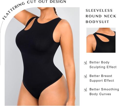 FeelinGirl Sleeveless Bodysuit for Women Tummy Control Cut Out Body Suits Slimming Thong Body Shaper Seamless Tank Top in Saudi Arabia