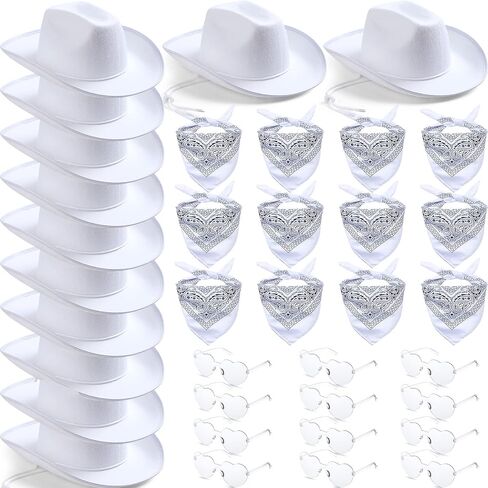 36 Pieces Adult Cowboy Hat with Bandanna Heart Sunglasses Unisex Felt Cowboy Hat Men Women Western Party Hat Cowboy Costume in Saudi Arabia