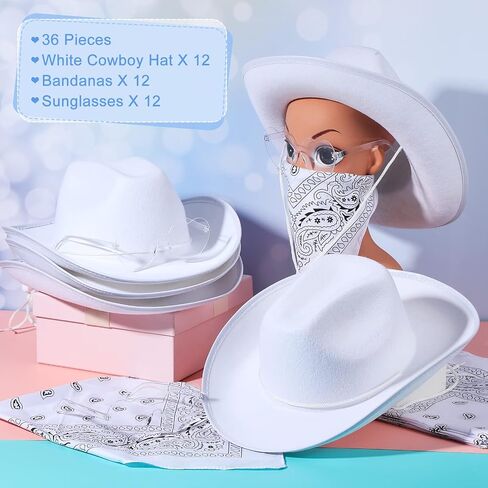 36 Pieces Adult Cowboy Hat with Bandanna Heart Sunglasses Unisex Felt Cowboy Hat Men Women Western Party Hat Cowboy Costume in Saudi Arabia