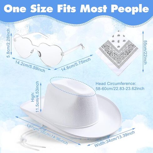 36 Pieces Adult Cowboy Hat with Bandanna Heart Sunglasses Unisex Felt Cowboy Hat Men Women Western Party Hat Cowboy Costume in Saudi Arabia