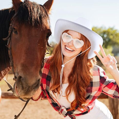 36 Pieces Adult Cowboy Hat with Bandanna Heart Sunglasses Unisex Felt Cowboy Hat Men Women Western Party Hat Cowboy Costume in Saudi Arabia