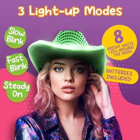 قبعة رعاة البقر بالترتر بإضاءة LED من Windy City Novelties - للجنسين in Kuwait