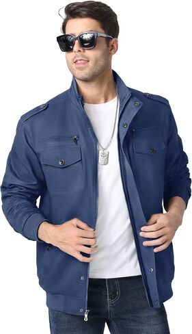 MAGNIVIT Men's Military Lightweight Army Windbreaker Cargo Jacket With Stand Collar, Zip Front, 7 Pockets - Cotton in Kuwait