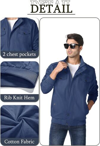 MAGNIVIT Men's Military Lightweight Army Windbreaker Cargo Jacket With Stand Collar, Zip Front, 7 Pockets - Cotton in Kuwait