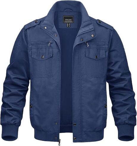 MAGNIVIT Men's Military Lightweight Army Windbreaker Cargo Jacket With Stand Collar, Zip Front, 7 Pockets - Cotton in Kuwait