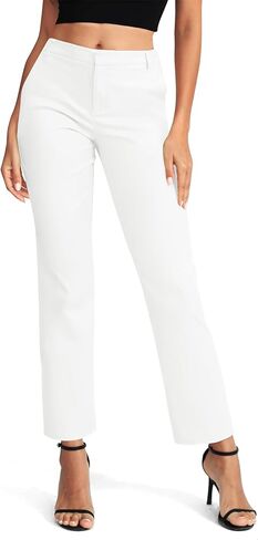 EXCHIC Women's Straight Leg Dress Pants Elastic Waist Zipper Closure Work Trousers with Pockets in Kuwait