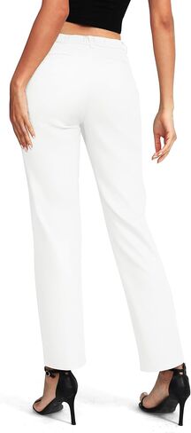 EXCHIC Women's Straight Leg Dress Pants Elastic Waist Zipper Closure Work Trousers with Pockets in Kuwait