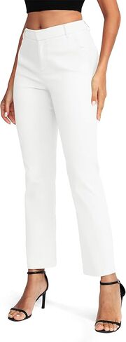 EXCHIC Women's Straight Leg Dress Pants Elastic Waist Zipper Closure Work Trousers with Pockets in Kuwait