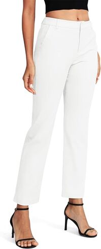 EXCHIC Women's Straight Leg Dress Pants Elastic Waist Zipper Closure Work Trousers with Pockets in Kuwait