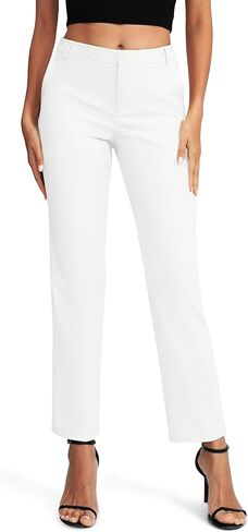 EXCHIC Women's Straight Leg Dress Pants Elastic Waist Zipper Closure Work Trousers with Pockets in Kuwait