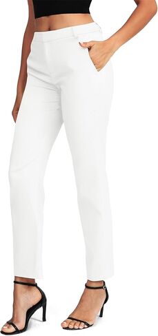 EXCHIC Women's Straight Leg Dress Pants Elastic Waist Zipper Closure Work Trousers with Pockets in Kuwait