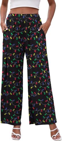 GEMLON Wide Leg Pants for Women Pleated Elastic Waisted Causal Pants Loose Palazzo Business Trousers with Pockets in Saudi Arabia