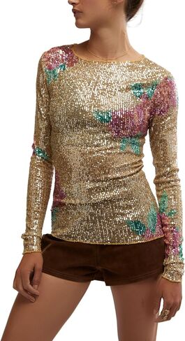 Free People Women's Printed Gold Rush Long Sleeve in Saudi Arabia