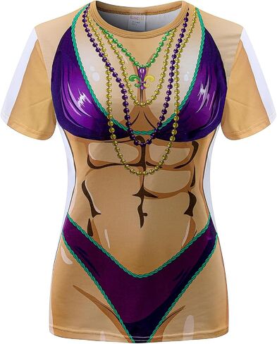 Womens Festival Bikini Printed Short Sleeve Costume T-Shirts in Saudi Arabia