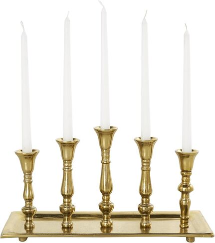 Deco 79 Aluminum Metal 5 Candle Candelabra with Candle Plate, 16" x 6" x 8", Gold in Saudi Arabia