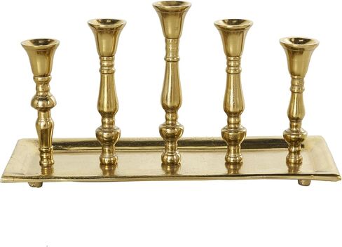 Deco 79 Aluminum Metal 5 Candle Candelabra with Candle Plate, 16" x 6" x 8", Gold in Saudi Arabia