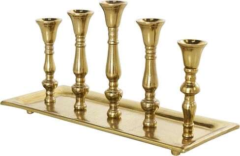 Deco 79 Aluminum Metal 5 Candle Candelabra with Candle Plate, 16" x 6" x 8", Gold in Saudi Arabia