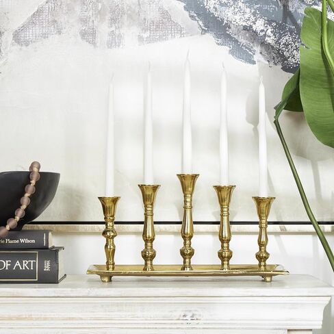 Deco 79 Aluminum Metal 5 Candle Candelabra with Candle Plate, 16" x 6" x 8", Gold in Saudi Arabia