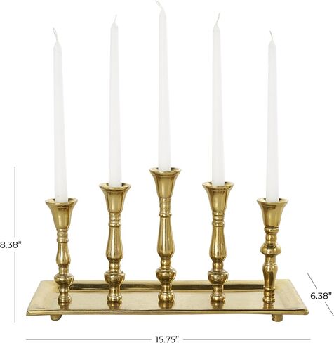 Deco 79 Aluminum Metal 5 Candle Candelabra with Candle Plate, 16" x 6" x 8", Gold in Saudi Arabia