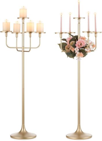 Romadedi Candelabra Tall Candle Holder - 47 inch Floor Gold Candle Holders Wedding Centerpiece for Pillar Candlestick Centerpiece Decor in Saudi Arabia