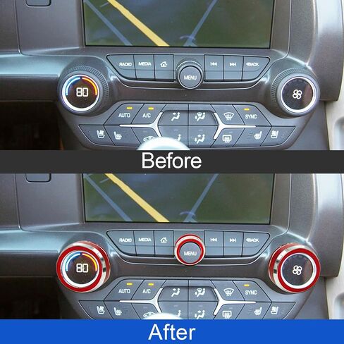 Compatible with Center Console Air Conditioner Volume Knob Caps Panel Trim Decorative Frame Aluminum Alloy Rings Interior Accessories for Chevrolet Corvette C7 2014-2019 (4pcs,Red) in Saudi Arabia