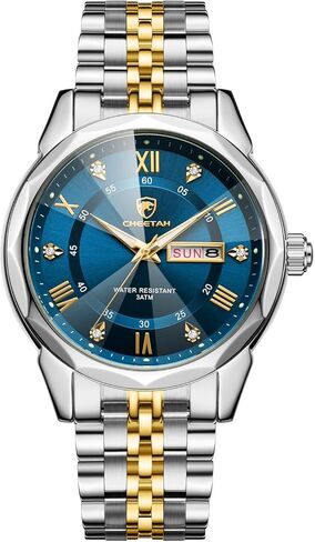CHEETAH Two-Tone Watches for Men Diamond Stainless Steel Quartz Waterproof, with Date Week Display, Luminous Hands in Saudi Arabia