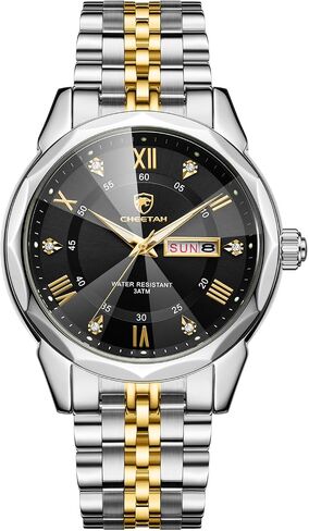 CHEETAH Two-Tone Watches for Men Diamond Stainless Steel Quartz Waterproof, with Date Week Display, Luminous Hands in Saudi Arabia