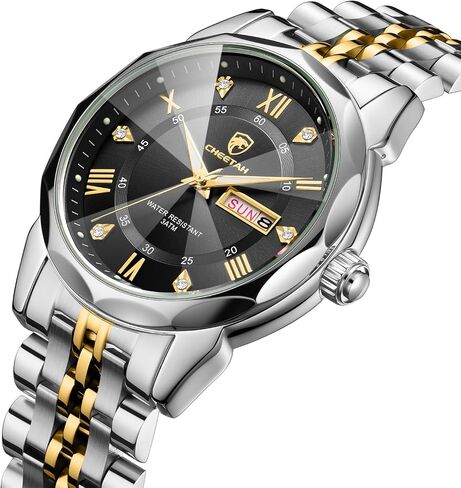 CHEETAH Two-Tone Watches for Men Diamond Stainless Steel Quartz Waterproof, with Date Week Display, Luminous Hands in Saudi Arabia