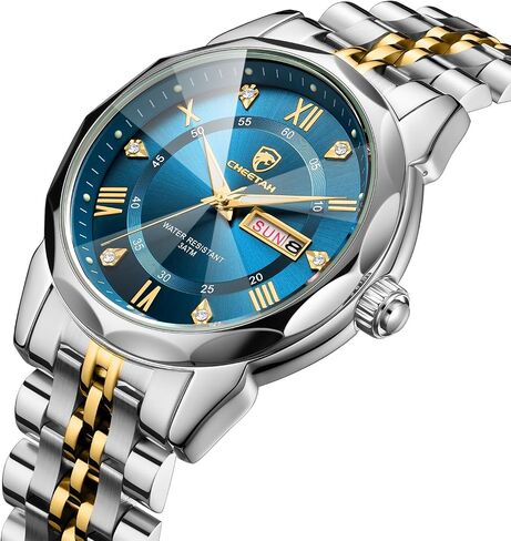 CHEETAH Two-Tone Watches for Men Diamond Stainless Steel Quartz Waterproof, with Date Week Display, Luminous Hands in Saudi Arabia