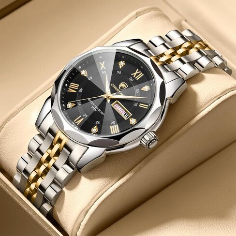 CHEETAH Two-Tone Watches for Men Diamond Stainless Steel Quartz Waterproof, with Date Week Display, Luminous Hands in Saudi Arabia