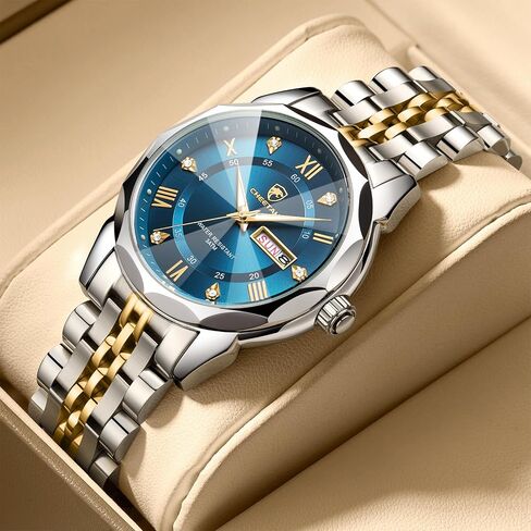 CHEETAH Two-Tone Watches for Men Diamond Stainless Steel Quartz Waterproof, with Date Week Display, Luminous Hands in Saudi Arabia