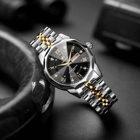 CHEETAH Two-Tone Watches for Men Diamond Stainless Steel Quartz Waterproof, with Date Week Display, Luminous Hands in Saudi Arabia