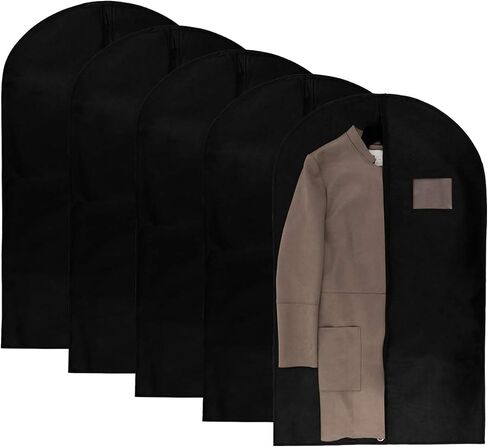 PARTY BARGAINS 40 Inch Non-Woven Garment Storage Bags - 5 Pieces | Black Fabric Clothes Cover Suit Bags for Wrinkle-Free Travel & Stylish Wardrobe Protection in Saudi Arabia