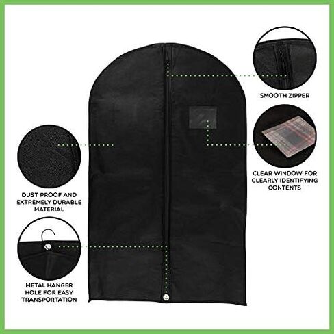 PARTY BARGAINS 40 Inch Non-Woven Garment Storage Bags - 5 Pieces | Black Fabric Clothes Cover Suit Bags for Wrinkle-Free Travel & Stylish Wardrobe Protection in Saudi Arabia