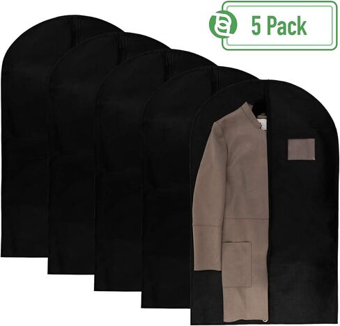 PARTY BARGAINS 40 Inch Non-Woven Garment Storage Bags - 5 Pieces | Black Fabric Clothes Cover Suit Bags for Wrinkle-Free Travel & Stylish Wardrobe Protection in Saudi Arabia