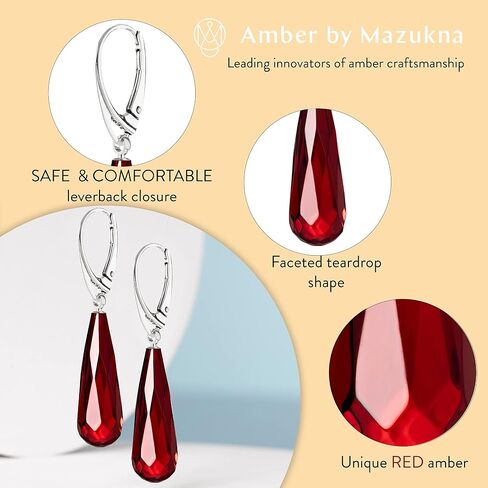 Amber Earrings for Women - Statement Gemstone Jewelry, Gold Plated Sterling Silver Leverback, Dangle Semi Precious Stone Ladies Earrings, Elegant Gift for Her in Kuwait
