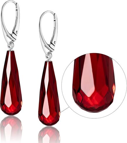 Amber Earrings for Women - Statement Gemstone Jewelry, Gold Plated Sterling Silver Leverback, Dangle Semi Precious Stone Ladies Earrings, Elegant Gift for Her in Kuwait