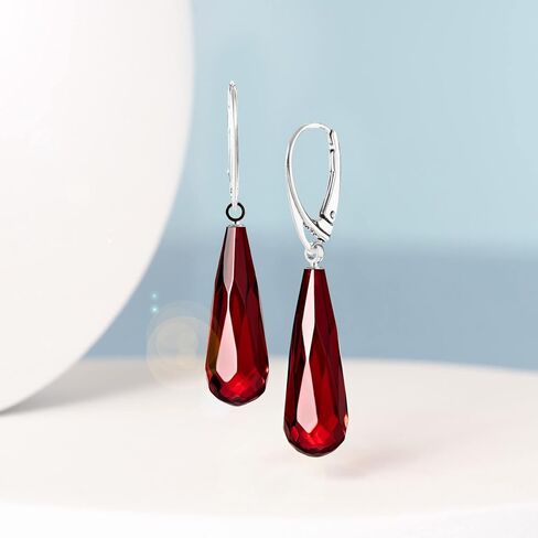 Amber Earrings for Women - Statement Gemstone Jewelry, Gold Plated Sterling Silver Leverback, Dangle Semi Precious Stone Ladies Earrings, Elegant Gift for Her in Kuwait