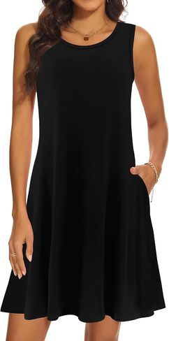 Summer Dresses for Women 2024 Casual Sundresses Beach Cover Ups Sleeveless Tshirt Swing Dress with Pockets in Saudi Arabia