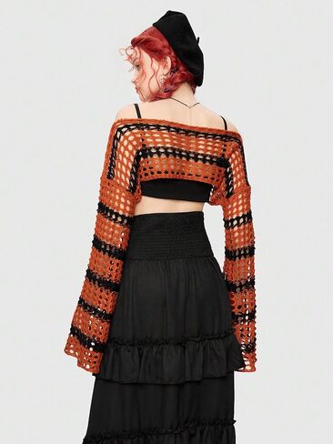 SHENHE Women's Hollow Out Knitted Pullover Sweater Crochet Cropped Sweater Top Long Sleeve Casual Cover Up Top in Saudi Arabia