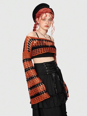 SHENHE Women's Hollow Out Knitted Pullover Sweater Crochet Cropped Sweater Top Long Sleeve Casual Cover Up Top in Saudi Arabia