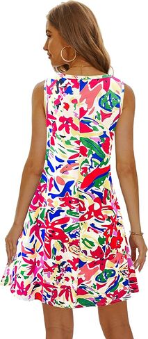 Summer Dresses for Women 2024 Casual Sundresses Beach Cover Ups Sleeveless Tshirt Swing Dress with Pockets in Saudi Arabia