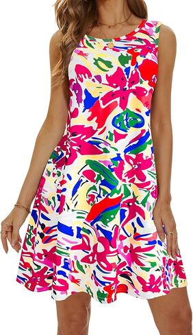 Summer Dresses for Women 2024 Casual Sundresses Beach Cover Ups Sleeveless Tshirt Swing Dress with Pockets in Saudi Arabia