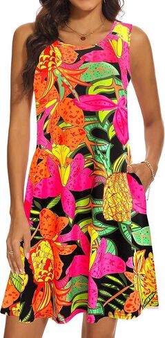 Summer Dresses for Women 2024 Casual Sundresses Beach Cover Ups Sleeveless Tshirt Swing Dress with Pockets in Saudi Arabia