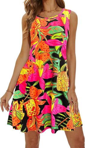 Summer Dresses for Women 2024 Casual Sundresses Beach Cover Ups Sleeveless Tshirt Swing Dress with Pockets in Saudi Arabia