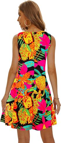 Summer Dresses for Women 2024 Casual Sundresses Beach Cover Ups Sleeveless Tshirt Swing Dress with Pockets in Saudi Arabia
