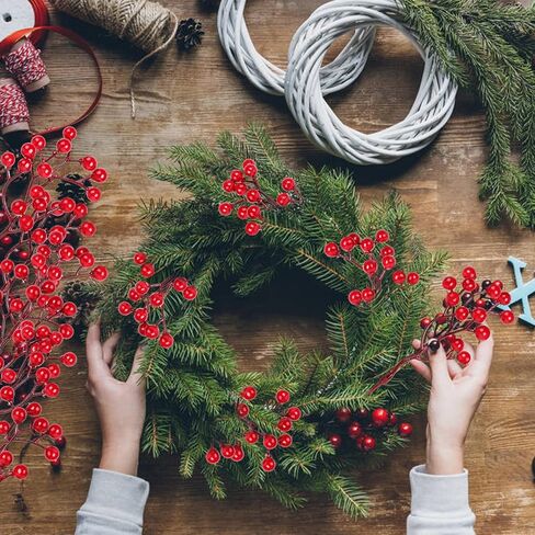 DIYASY بريق الذهب التوت ينبع، 20 قطعة شجرة عيد الميلاد الاصطناعية يختار زينة شجرة عيد الميلاد حشو الحلي DIY عيد الميلاد إكليل عطلة ديكور المنزل in Kuwait