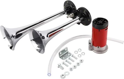 8MILELAKE 12 فولت الهواء القرن المزدوج البوق الكروم الزنك 150DB سوبر بصوت عال المزدوج البوق سيارة تعديل مضخة هواء الكهربائية الهواء القرن in Kuwait